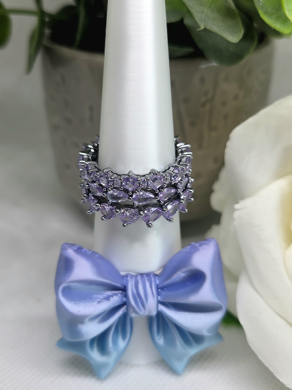 BP Lavender Crystal Three Stack Band Set On Rhodium Plating